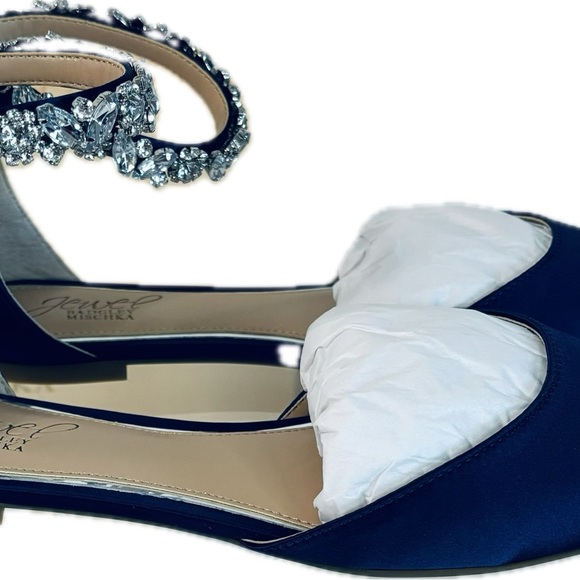 Elegant Navy Women's Shoes with Crystal Ankle Strap - Picture 4 of 13